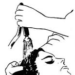 Cuidado del cabello Historia del lavado del cabello con la cabeza inclinada hacia adelante